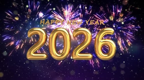 Golden New Year Countdown with Fireworks and Shiny Numbers