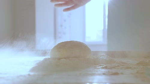 Close Up Making Dough By Female Hands at Bakery