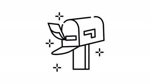 animación de arte lineal de un buzón naranja y amarillo con una bandera verde.