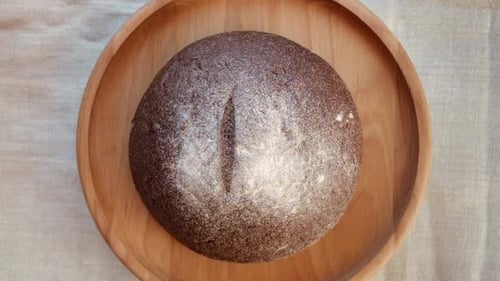 Baked Bread Loaf of Bread Fresh Bakery Products on Wooden Board Healthy Food Concept Top View Slices