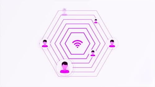Wifi Icon Pulsating and Spreading Signal Among People Silhouettes