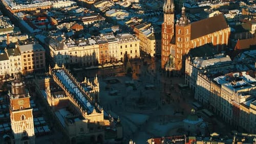 Aerial view of Krakow during winter.