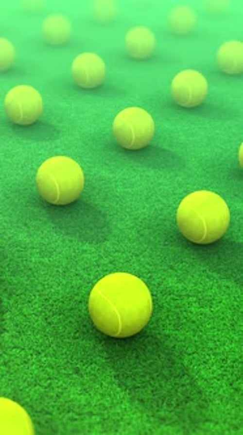 Animated Tennis Balls Rolling on Green Court Background Loop