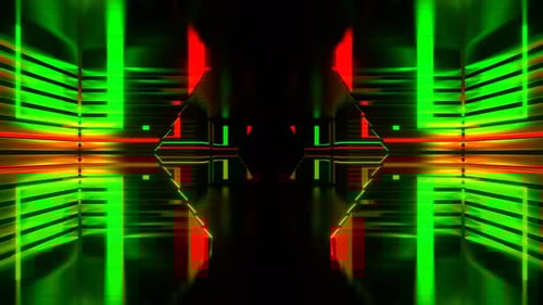 Corridor With Moving Green And Red Neon Light Background Vj Loop In 4K