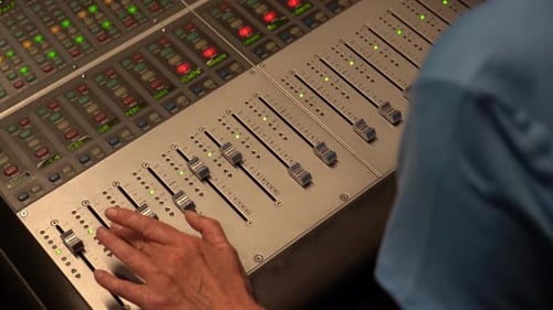 Audio Mixing Console in Use at Recording Studio