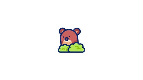 Animated Flat Design Bear Peeking From Bush Icon
