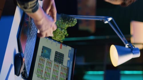 Man Analyzing Data at Night in Home Office