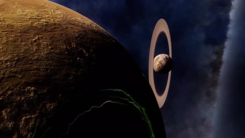 Orbiting Planet with Rings in Deep Space Animation