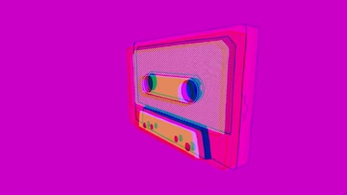 Retro Cassette Tape Rotating with Glitch Effect