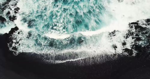 Black Sand Beach at Isaac Hale Beach Park (Pohoiki) on Big Island of Hawaii - Overhead Aerial View.