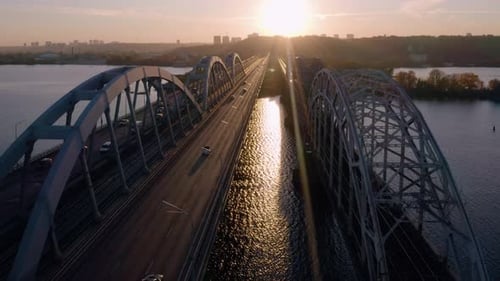 Aerial Perspective View of Urban Bridge Over the River