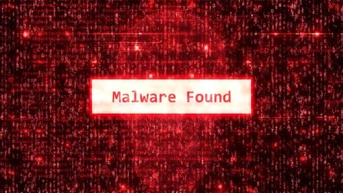 Malware de computador encontrou alerta em fundo vermelho de hacking com matriz binária animada