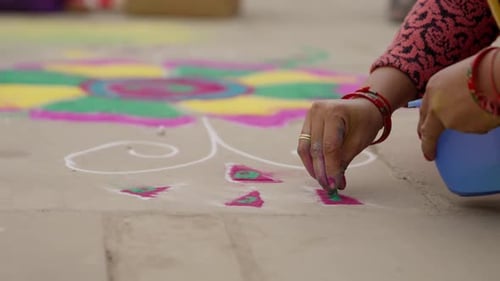 Creating Colorful Rangoli Art for Diwali Celebration