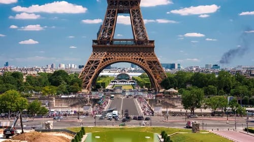 Beautiful Champ De Mars and the Eiffel Tower Timelapse on a Sunny Summer Day in Paris France