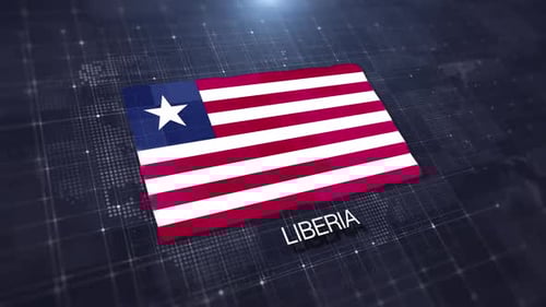 Liberia Flag Waving on Digital Map Background