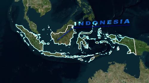 Space Zoom to Indonesia Map with Glowing Borders and Name Reveal
