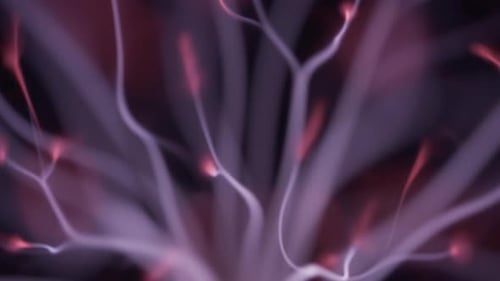 Close up of energy beams of electric plasma ball. Slow motion