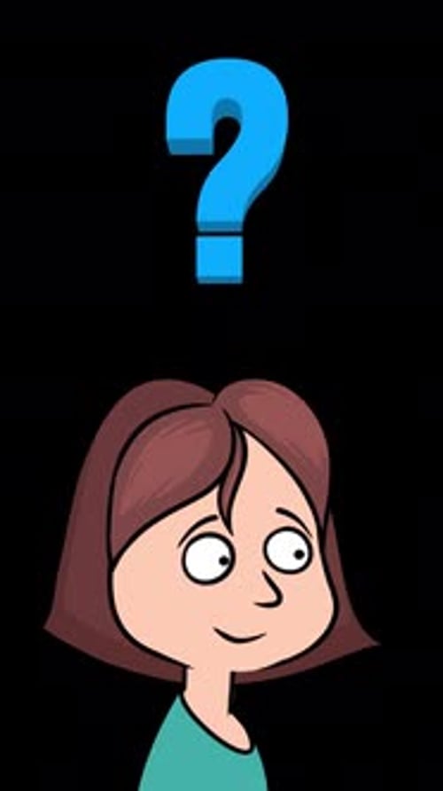 Girl Looking At A Floating Question Mark On Alpha Channel Vertical