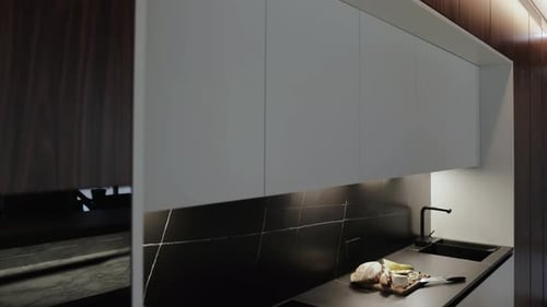 Beautiful Modern Kitchen Interior with Dark Wood Accents