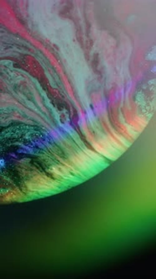 Abstract Planet: Multicolored Liquid Patterns and Shimmering Effects