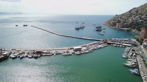 Aerial view of Alanya Marina and the Kizil Kule, Turkey