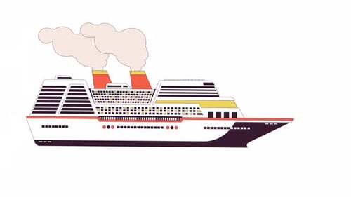 2D-Objektanimation an der Seitenlinie eines schwimmenden Kreuzfahrtschiffs