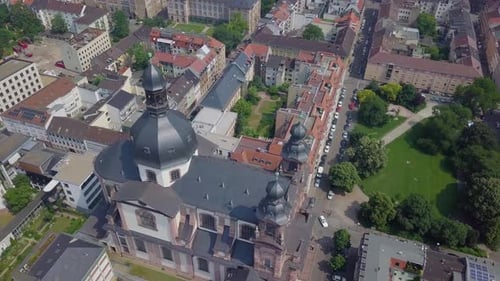 An old historical building in the middle of the German city, 4k