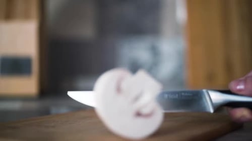 Mushroom Sliced on a Cutting Board