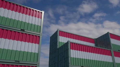 Hungary Flag Containers are Located at the Container Terminal