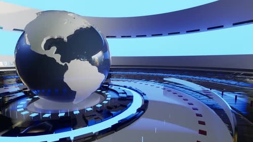 Futuristic Rotating Earth Globe for Digital News Broadcast Studio