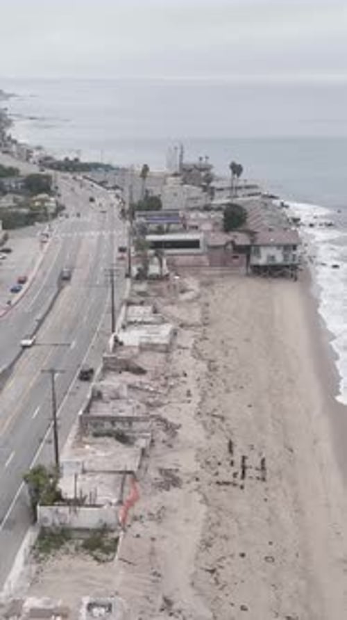 Aerial Malibu California Burned Houses Spin Right Vertical