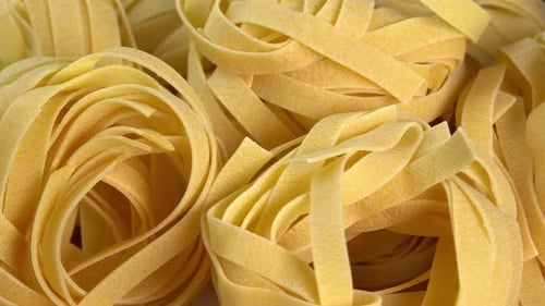 Close-Up of Dry Tagliatelle Pasta Nests