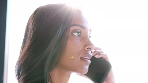 Woman Chatting on Mobile Phone Close Up