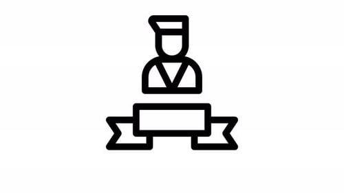 Minimalist Line Art Animation of Worker Figure with Ribbon Banner