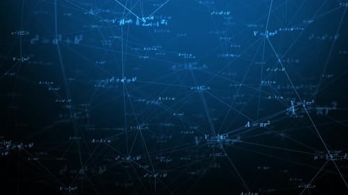 Glowing Math Plexus: Animated Blue Formulas and Equations in Motion