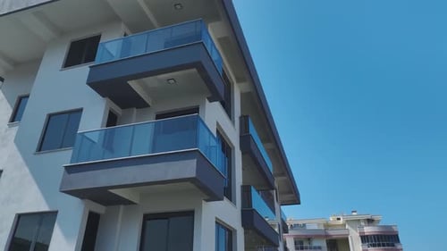 Aerial View Beautiful Residential Complex With a Pool and Water Slides on the Coast