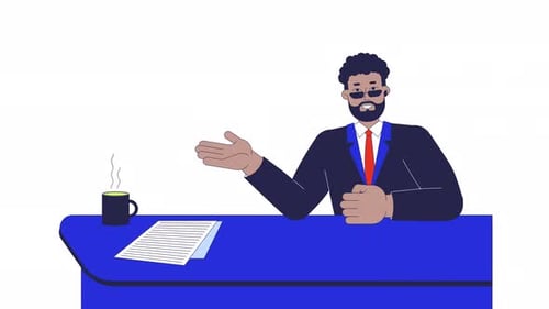 African american man news anchor talking 2D character animation