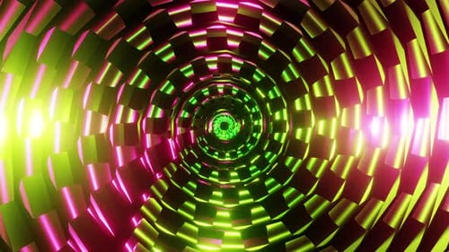 Screwing spiral disc VJ loop like a ribbed snail in pink and yellow glitter 3D render. Animation
