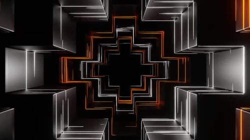 Orange And White Futuristic Dark Neon Tunnel Background Vj Loop In HD