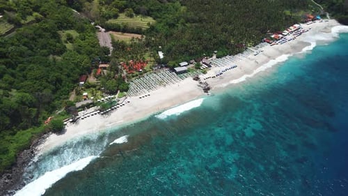 Drone View of Virgin or White Sand Beach in Bali Paradise Coastline