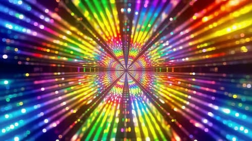 Abstrakter Bewegungshintergrund für Regenbogen-Lichttunnel mit Glühen