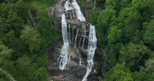 Amazing Summer Landscape with Forest River Waters Falling Down in Big Waterfall with Clear Water