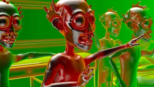 Close-up zombies dancing in a haunted house