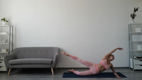 Fit Young Woman in Sportswear Doing Exercise Sports and Fitness at Home Athletic Woman Doing Fitness