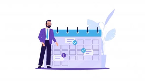 Анимация персонажей бизнесмена. Календарь, концепция планирования расписания