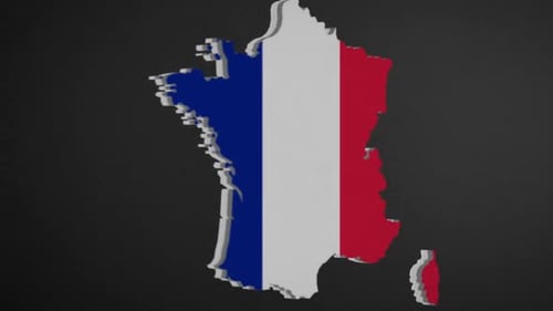 Animated 3D Map of France with National Flag