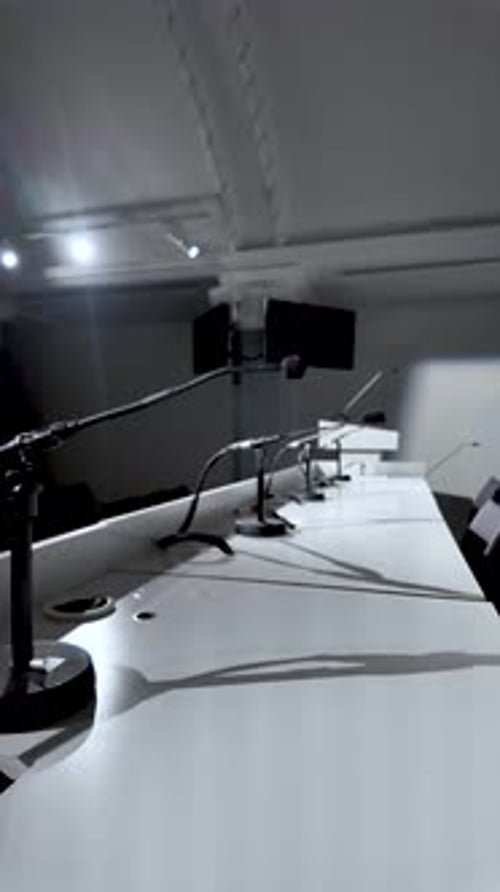 Empty meeting room preparing for press conference. vertical video