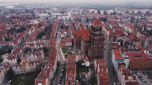 Aerial View of Gdansk City in Poland Historical Center of European City