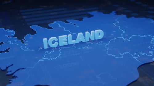 3D Animated Map of Iceland with Futuristic Digital Data Overlay