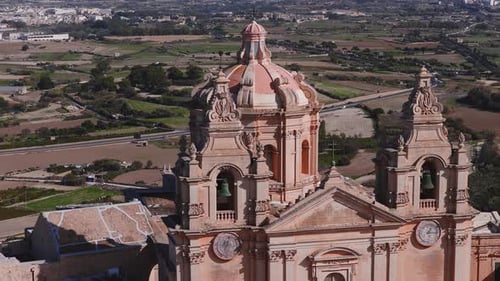 Aerial View of St Paul's Cathedral Dome and Towers in Mdina Malta